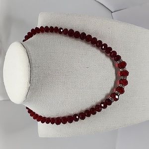 2028 Red Glass Bead & Rhinestone Fire & Ice Necklace